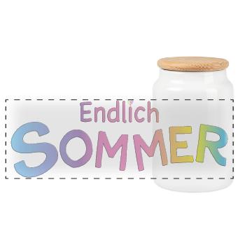 Endlich Sommer Pastellbuchstaben - Panorama Keksdose mit Holzdeckel - Weiß - Vorne