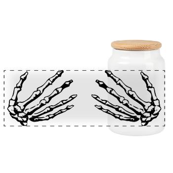 skeleton hands holding boobs - Panoramic Cookie Jar with Wooden Lid - white - Front