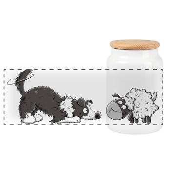 Border Collie And Sheep I Herding Dog Dog Fun - Panoramic Cookie Jar with Wooden Lid - white - Front