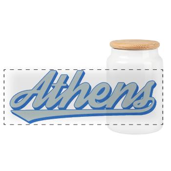 Athens Script Retro - Panorama Keksdose mit Holzdeckel - Weiß - Vorne