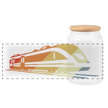 Train Sketch Vintage - Panoramic Cookie Jar with Wooden Lid - white - Front