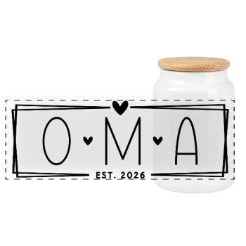 Oma Est. 2026 - Panorama Keksdose mit Holzdeckel - Weiß - Vorne