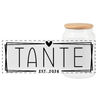 Tante Est. 2026 - Panorama Keksdose mit Holzdeckel - Weiß - Vorne