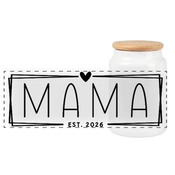 Mama Est. 2026 - Panorama Keksdose mit Holzdeckel - Weiß - Vorne