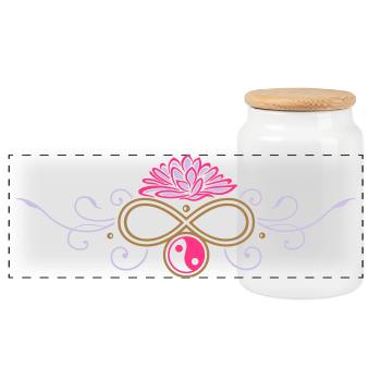 Ornement de lotus avec symbole yin et yang - Boîte à biscuits avec couvercle en bois - blanc - Devant