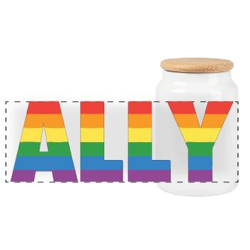 ALLY – Rainbow Design for LGBTQ+ Supporters - Panoramic Cookie Jar with Wooden Lid - white - Front