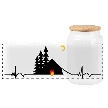 Outdoor Camping Lagerfeuer EKG Herzschlag - Panorama Keksdose mit Holzdeckel - Weiß - Vorne