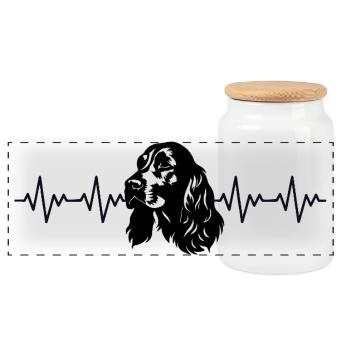 Battement de cœur ECG du Cocker Spaniel - Boîte à biscuits avec couvercle en bois - blanc - Devant