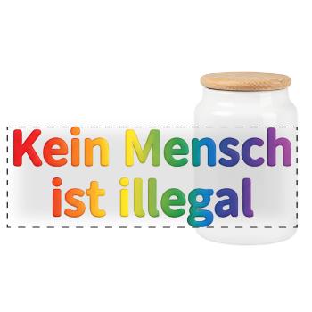 No One Is Illegal Rainbow - Panoramic Cookie Jar with Wooden Lid - white - Front