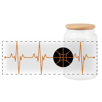 ECG Basket Heartbeat - Conception de la ligne de vie du ballon B - Boîte à biscuits avec couvercle en bois - blanc - Devant