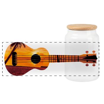 Hawaiian Ukulele Uke Beach Sunset - Panorama Keksdose mit Holzdeckel - Weiß - Vorne