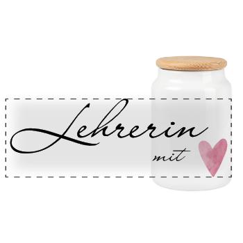 Lehrerin mit Herz - Geschenkidee für Lehrerinnen - Panorama Keksdose mit Holzdeckel - Weiß - Vorne