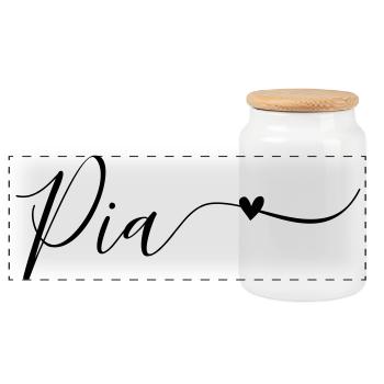 Pia Name First Name Decorative - Panoramic Cookie Jar with Wooden Lid - white - Front