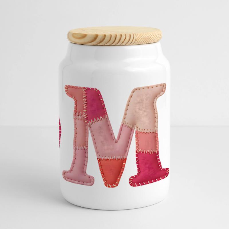OMA Cozy Patchwork Statement Gift Panoramic Cookie Jar with Wooden Lid
