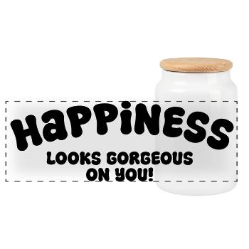 Happiness - Panorama Keksdose mit Holzdeckel - Weiß - Vorne