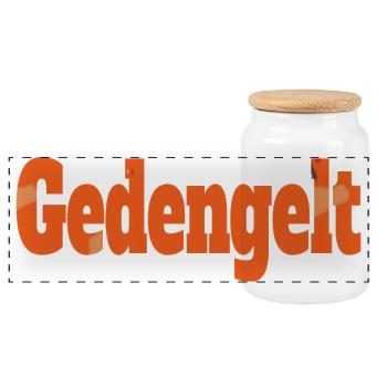 gedengelt text in orange Muster  - Panorama Keksdose mit Holzdeckel - Weiß - Vorne