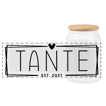 Tante 2027 - Panorama Keksdose mit Holzdeckel - Weiß - Vorne