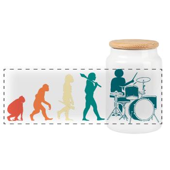 Drummer Drum Drumsticks - Panoramic Cookie Jar with Wooden Lid - white - Front