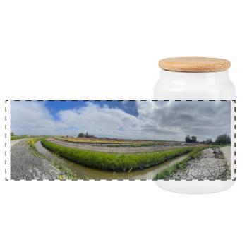 Panoramafeld mit Graben und Blumen - Panorama Keksdose mit Holzdeckel - Weiß - Vorne