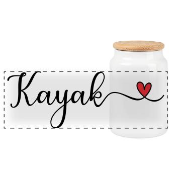 Cute Kayak Heart Design - Panoramic Cookie Jar with Wooden Lid - white - Front