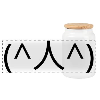 Begging emote (^人^) thank you Kaomoji - Panoramic Cookie Jar with Wooden Lid - white - Front