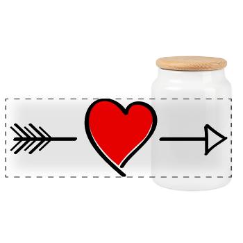 Heart contrast on black - Panoramic Cookie Jar with Wooden Lid - white - Front