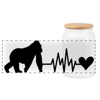 Monkey Heartbeat Heart - Panoramic Cookie Jar with Wooden Lid - white - Front