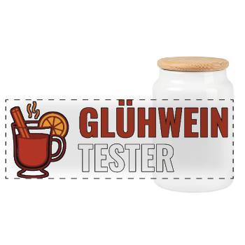 Glühwein Tester – Weihnachtsmarkt Shirt - Panorama Keksdose mit Holzdeckel - Weiß - Vorne