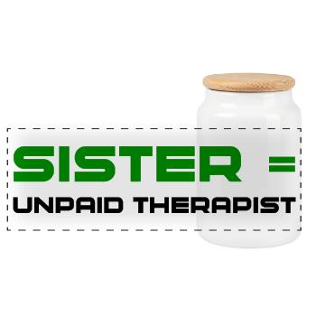 Green Bold Sister Typography - Panoramic Cookie Jar with Wooden Lid - white - Front