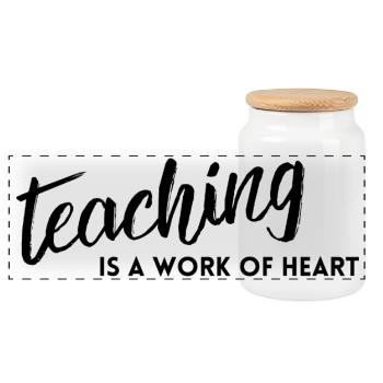 Teaching is a Work of Heart - Panoramic Cookie Jar with Wooden Lid - white - Front