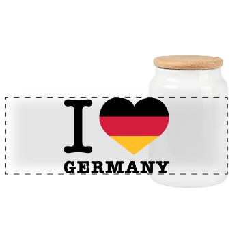 I love Germany | Herz | Heart - Panoramic Cookie Jar with Wooden Lid - white - Front