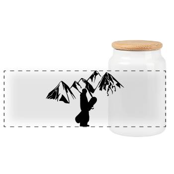 Snowboarder mit Bergen - Panorama Keksdose mit Holzdeckel - Weiß - Vorne