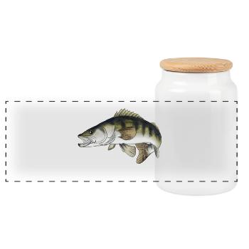 pike-perch - Panoramic Cookie Jar with Wooden Lid - white - Front