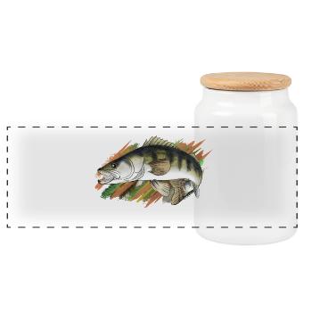pike-perch - Panoramic Cookie Jar with Wooden Lid - white - Front