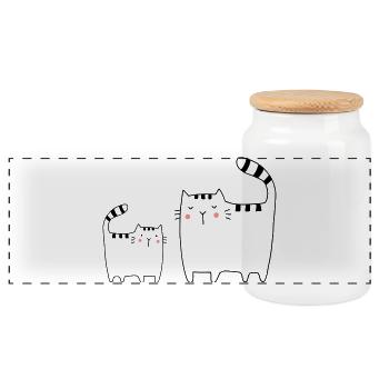 Cats Family Cat Kitten - Panoramic Cookie Jar with Wooden Lid - white - Front
