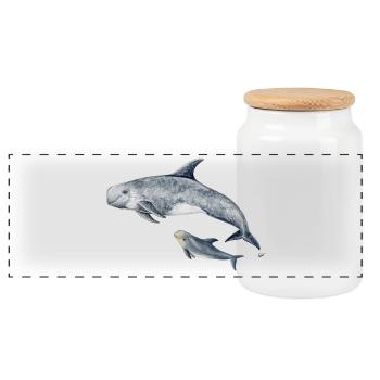 Calderón gray - Grampus dolphin - Dauphin de Risso - Panoramic Cookie Jar with Wooden Lid - white - Front