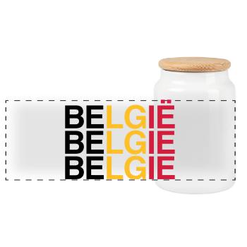 BELGIE Belgian Flag - Belgium - Belgium 2024 - Panoramic Cookie Jar with Wooden Lid - white - Front