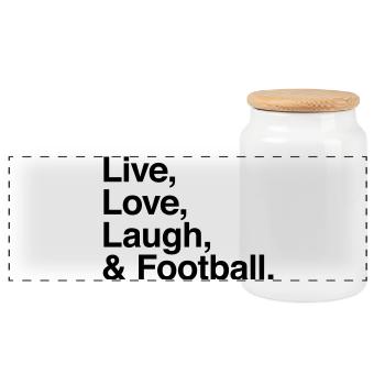 live love laugh and football - passion stade ou tv - Boîte à biscuits avec couvercle en bois - blanc - Devant