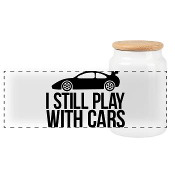 cars - Panoramic Cookie Jar with Wooden Lid - white - Front