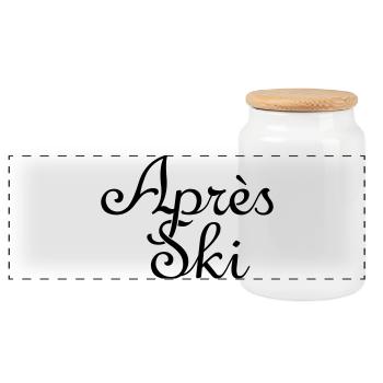 Wintersport Après-Ski - Panorama Keksdose mit Holzdeckel - Weiß - Vorne