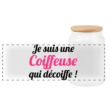 Je suis une Coiffeuse qui décoiffe ! - Boîte à biscuits avec couvercle en bois - blanc - Devant
