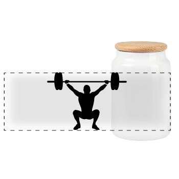 weight lifting - Panoramic Cookie Jar with Wooden Lid - white - Front