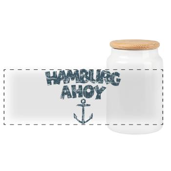 Hamburg Ahoy Anker (Vintage/Blau) - Panorama Keksdose mit Holzdeckel - Weiß - Vorne