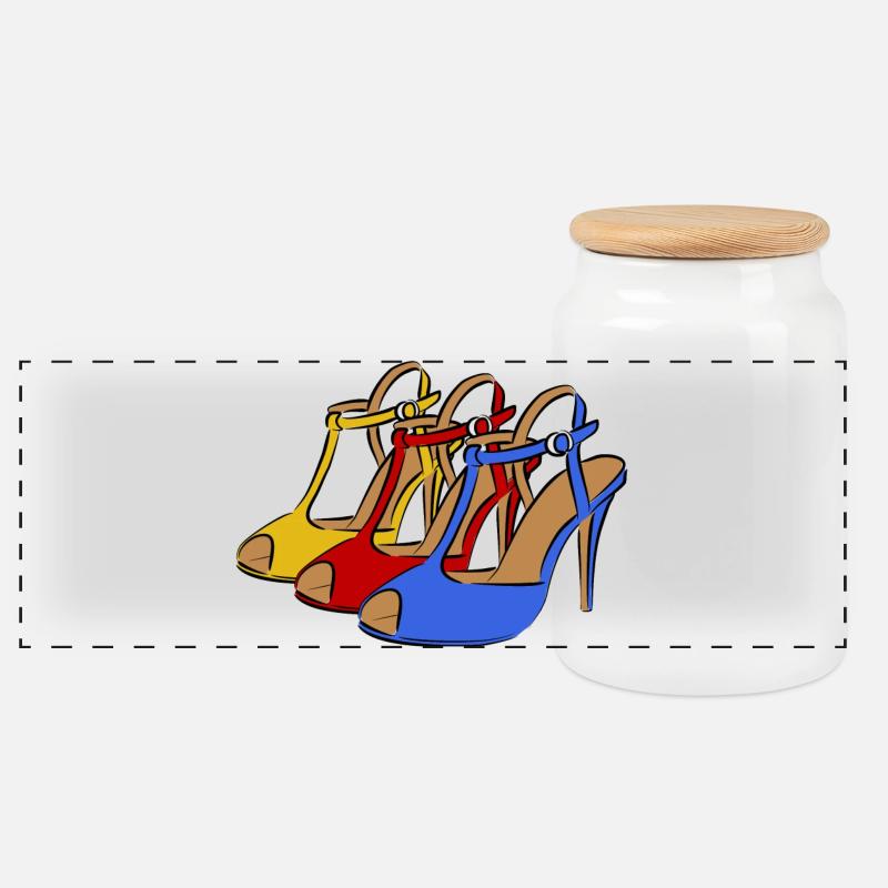 Schuh Mode Damenschuhe - Panorama Keksdose mit Holzdeckel - Weiß