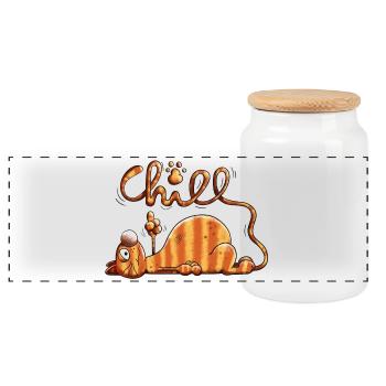 Die Chill Katze - Panorama Keksdose mit Holzdeckel - Weiß - Vorne