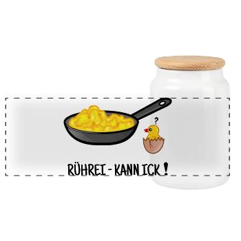 Rührei, Eierspeise kochen, Küken, Berliner Dialekt - Panorama Keksdose mit Holzdeckel - Weiß - Vorne