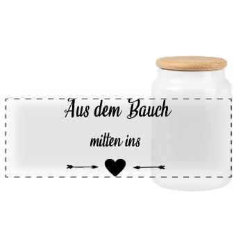 Aus dem Bauch mitten ins Herz - Panorama Keksdose mit Holzdeckel - Weiß - Vorne
