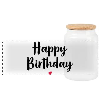 Happy birthday heart birthday gift - Panoramic Cookie Jar with Wooden Lid - white - Front