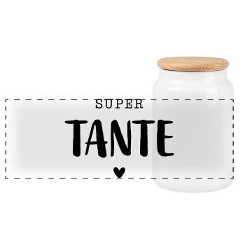 Super Tante mit Herz - Panorama Keksdose mit Holzdeckel - Weiß - Vorne