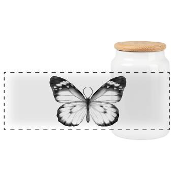 Monochrome Butterfly - Panoramic Cookie Jar with Wooden Lid - white - Front